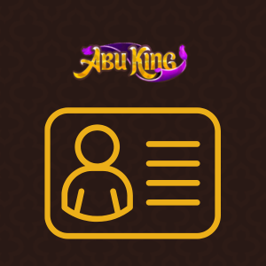 Abu King-logo med et ID-kortikon som oppfordrer brukere til å besøke nettsiden for profilverifisering.