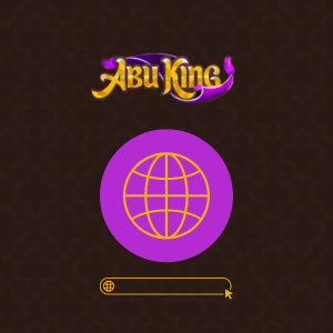 Abu King-logo med et globusikon som inviterer brukere til å besøke nettsiden fra hvor som helst i verden.