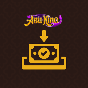 Abu King-logo med et penge-nedlastingsikon som veileder brukere til å verifisere betalinger på nettsiden.